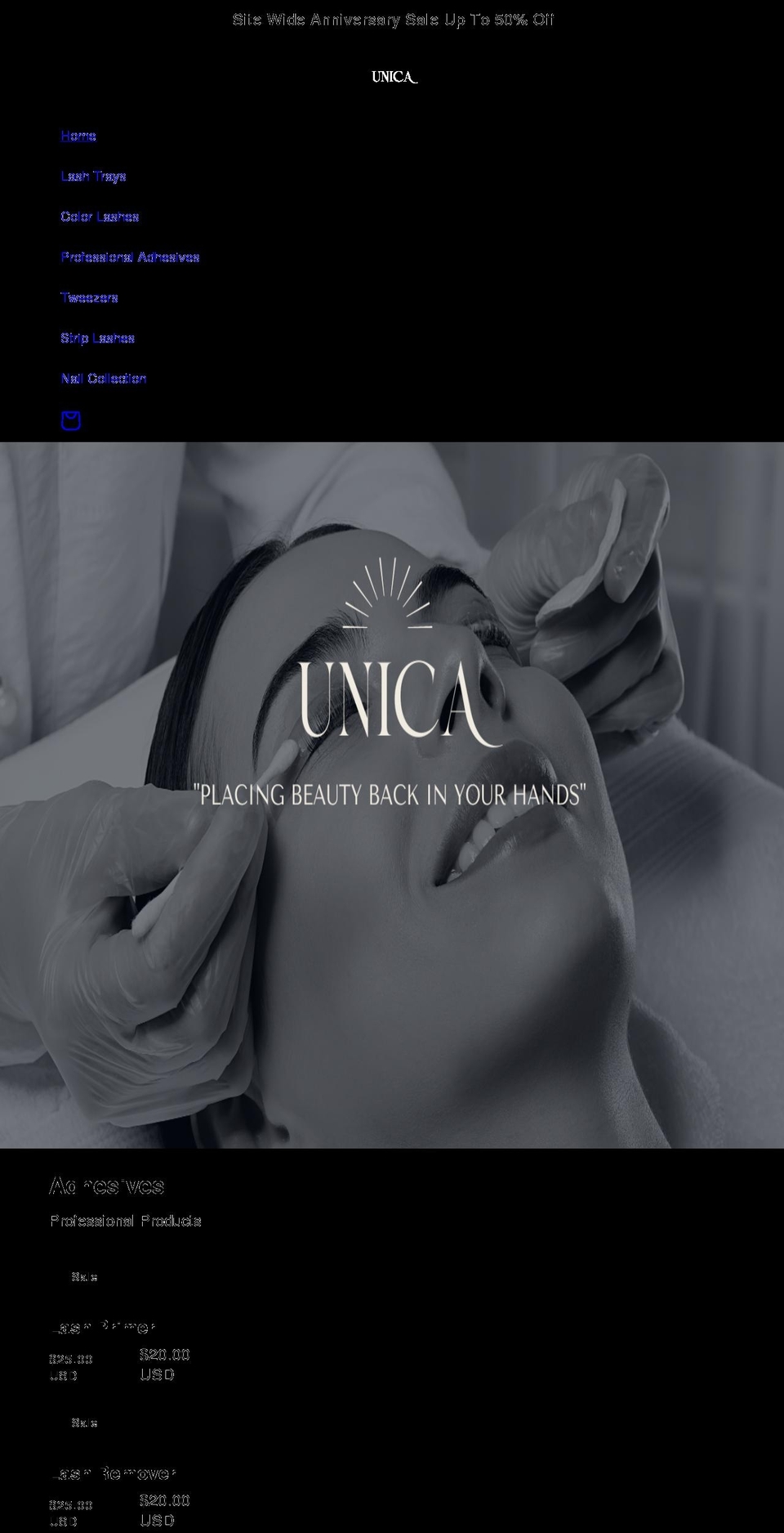 unicabeautystore.com shopify website screenshot