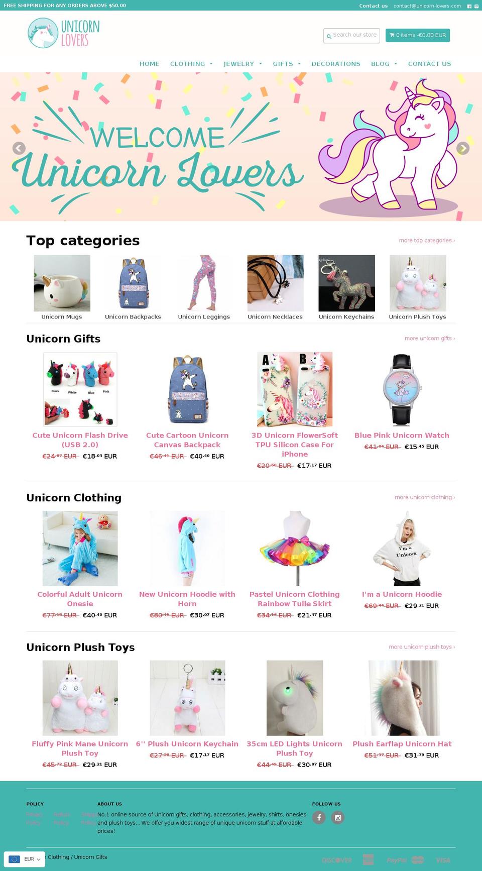 unicorn-lovers.com — Shopify storefront screenshot