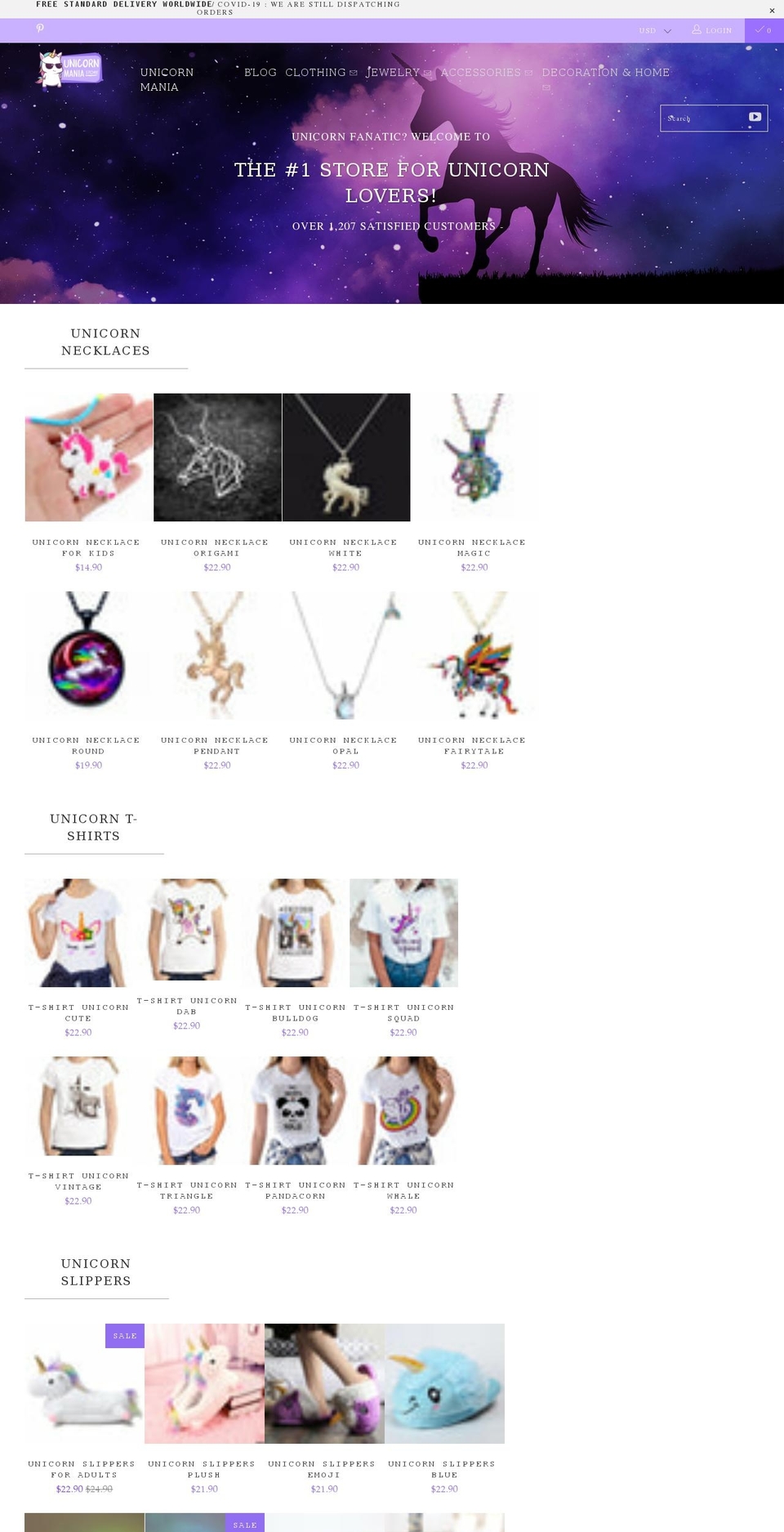 unicorn-mania.com shopify website screenshot