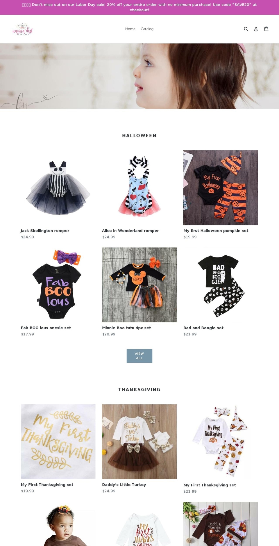 unicorndustbabyshop.com shopify website screenshot