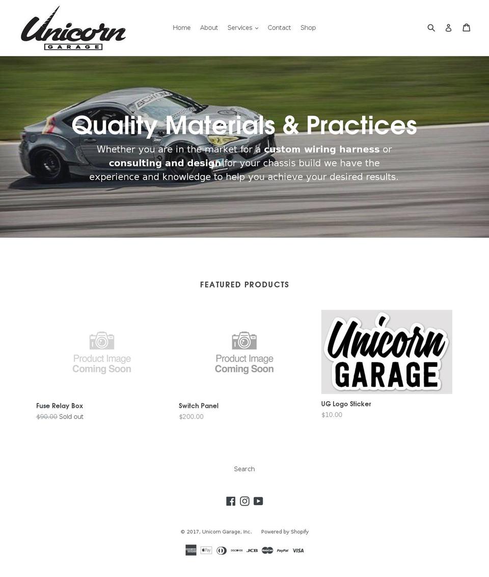 unicorngarage.com shopify website screenshot