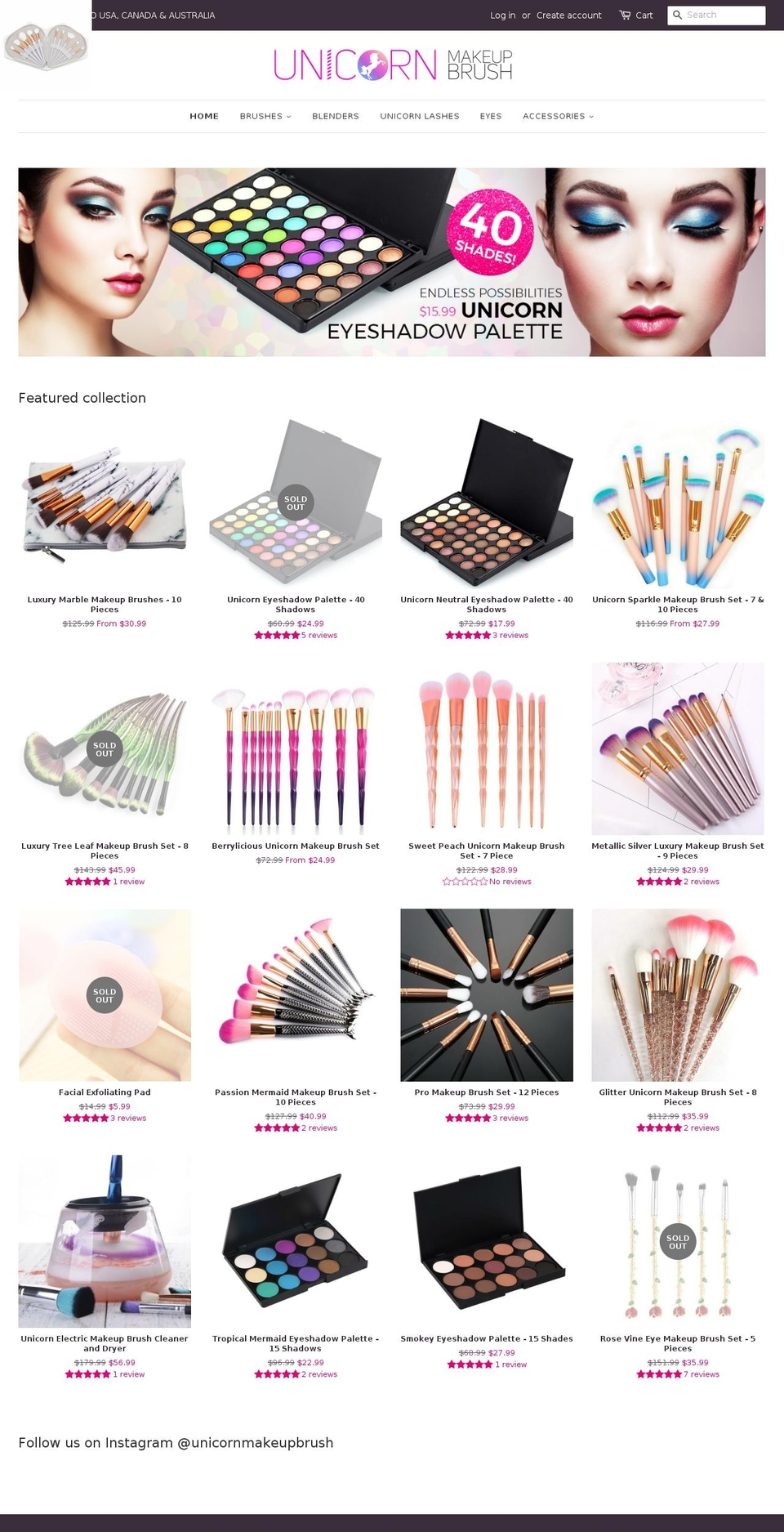 unicornmakeupbrush.com shopify website screenshot