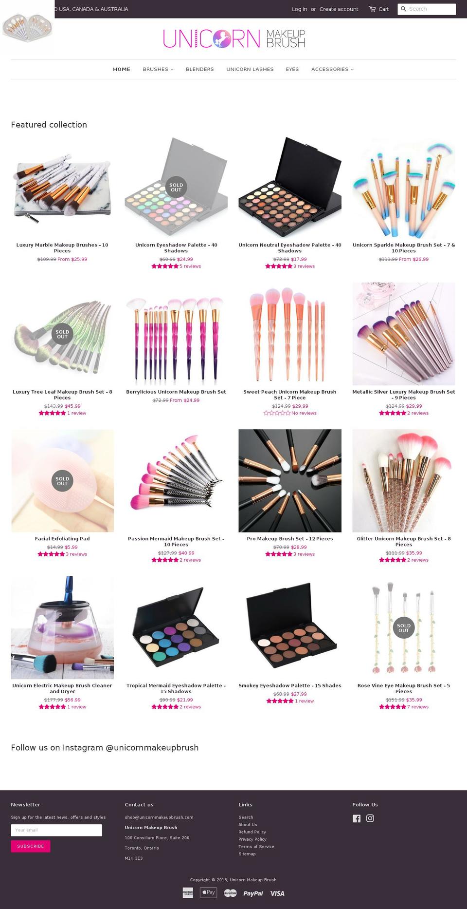 unicornmakeupbrushset.com — Shopify storefront screenshot