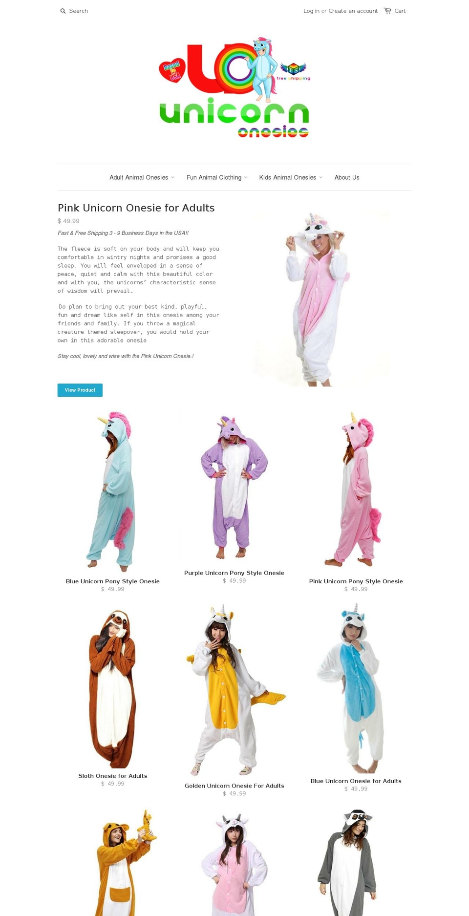 unicornonesies.com shopify website screenshot