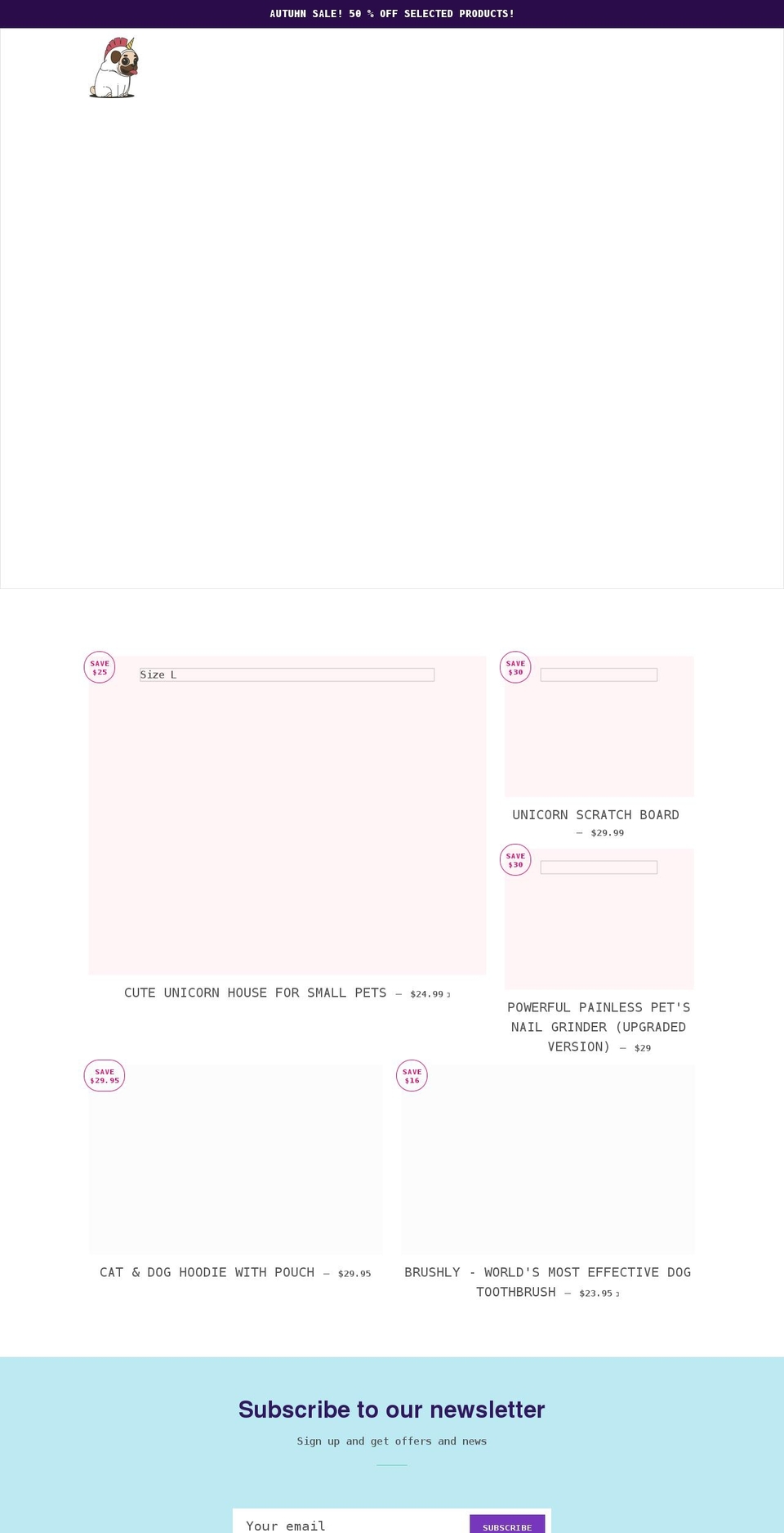 unicornpetstore.com shopify website screenshot