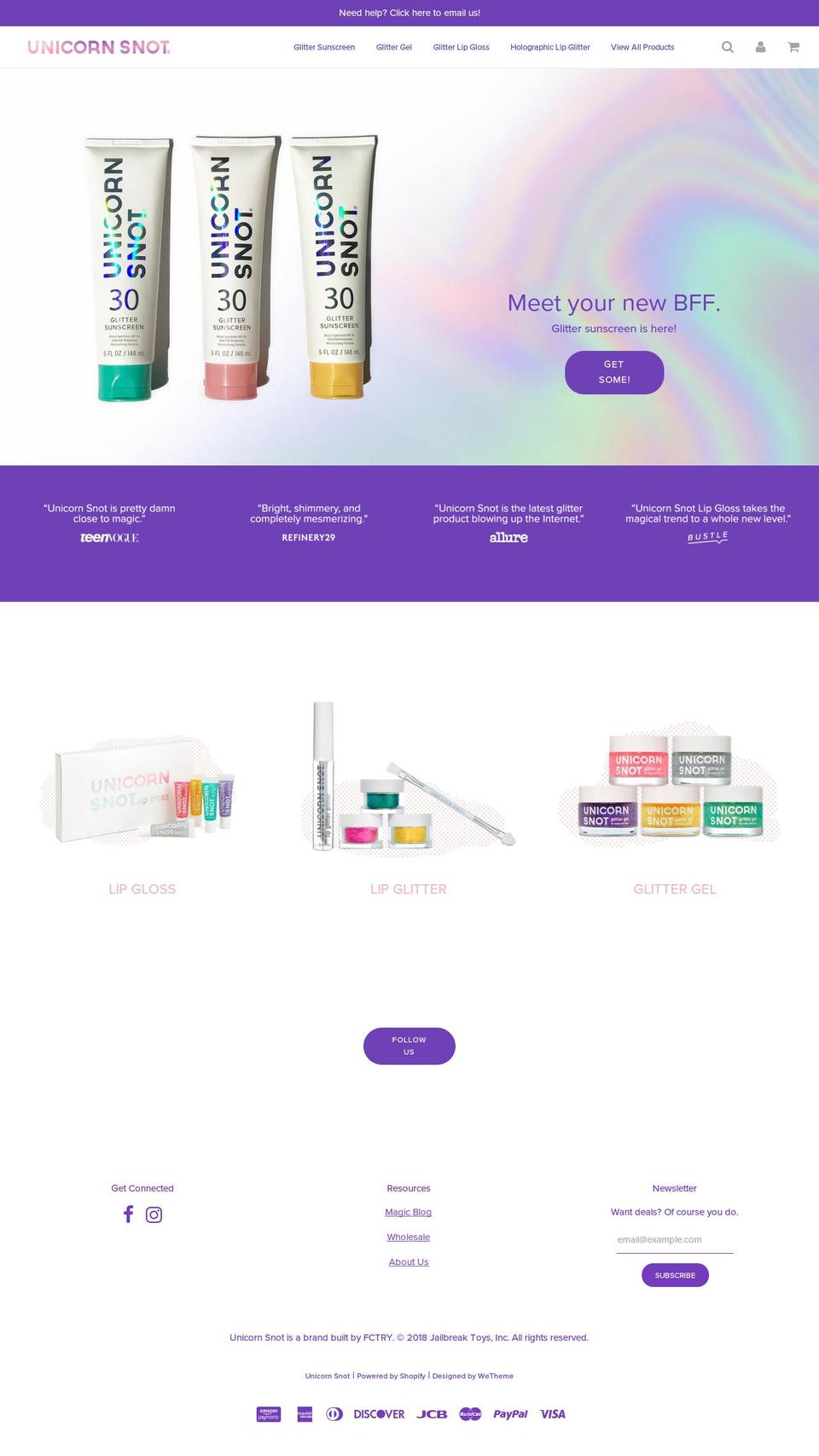 unicornsnot.com shopify website screenshot