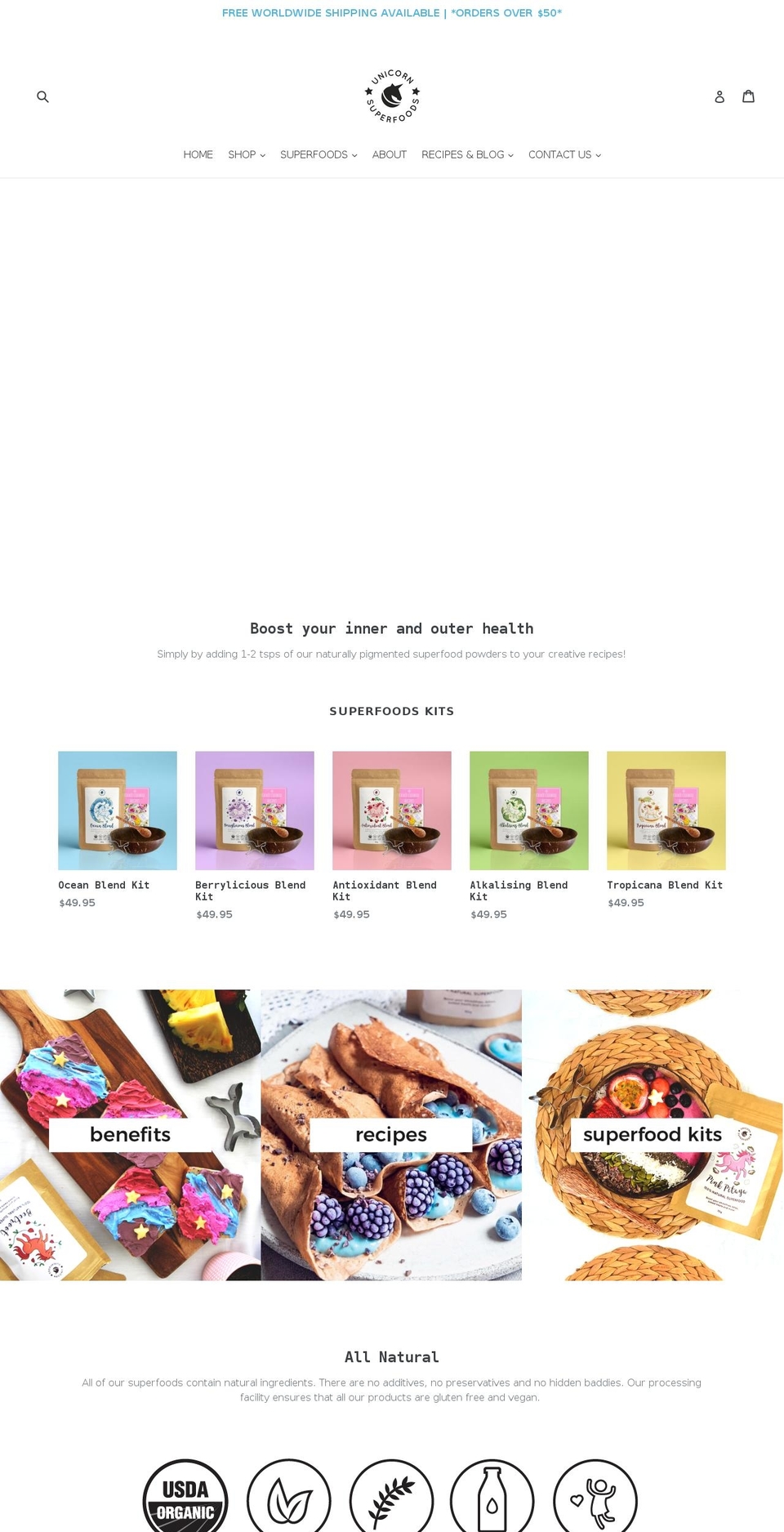 unicornsuperfoods.com shopify website screenshot