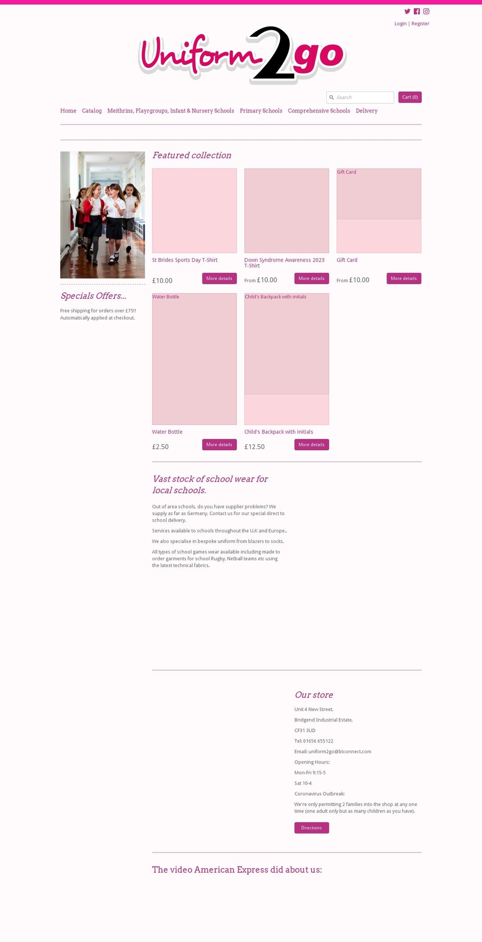 uniform2go.co.uk shopify website screenshot