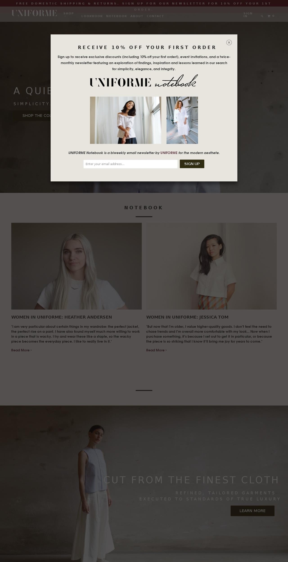 uniformenewyork.com shopify website screenshot