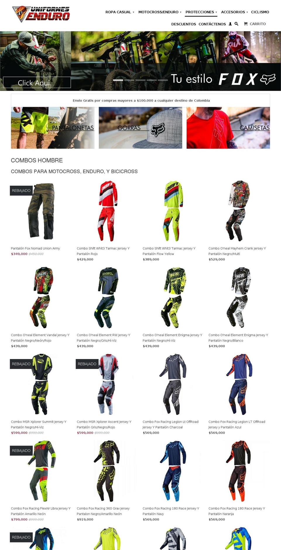 uniformesenduro.com shopify website screenshot