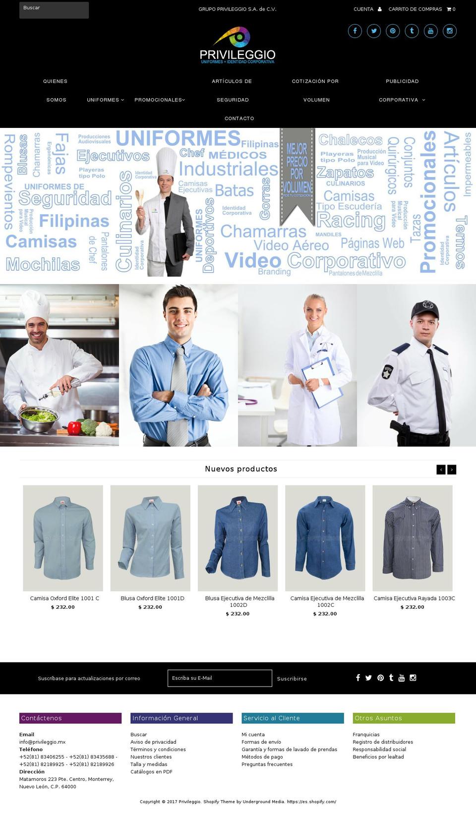 uniformesprivileggio.com shopify website screenshot