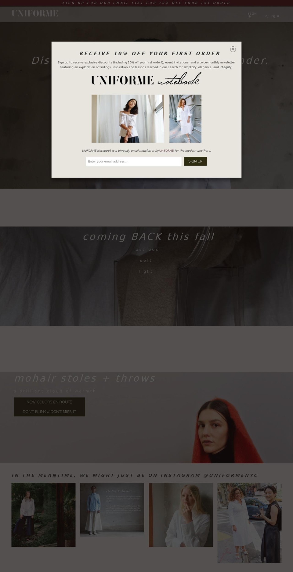 uniformestudios.com — Shopify storefront screenshot
