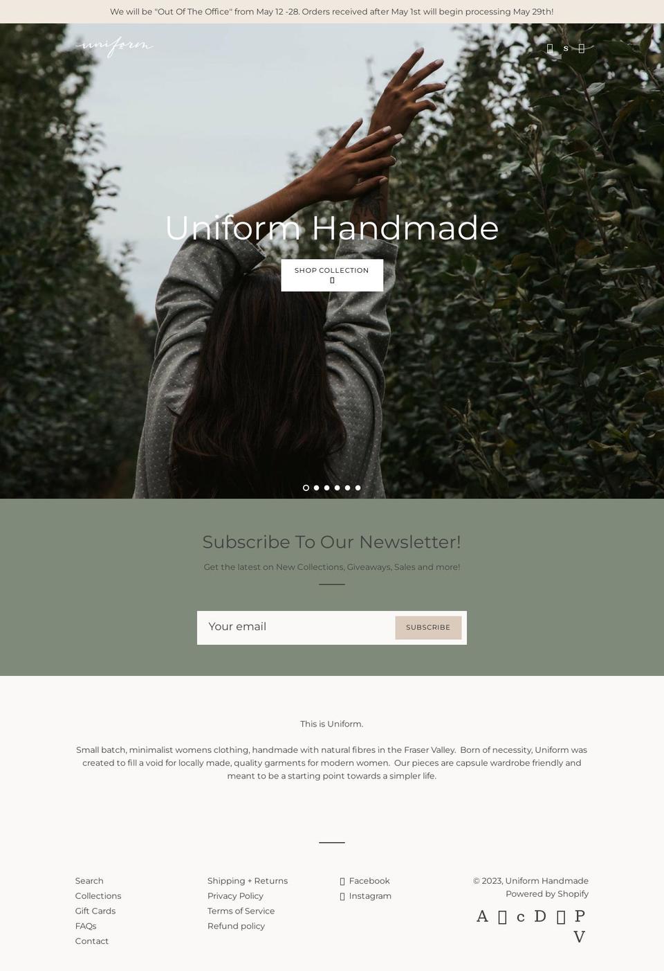 uniformhandmade.ca shopify website screenshot