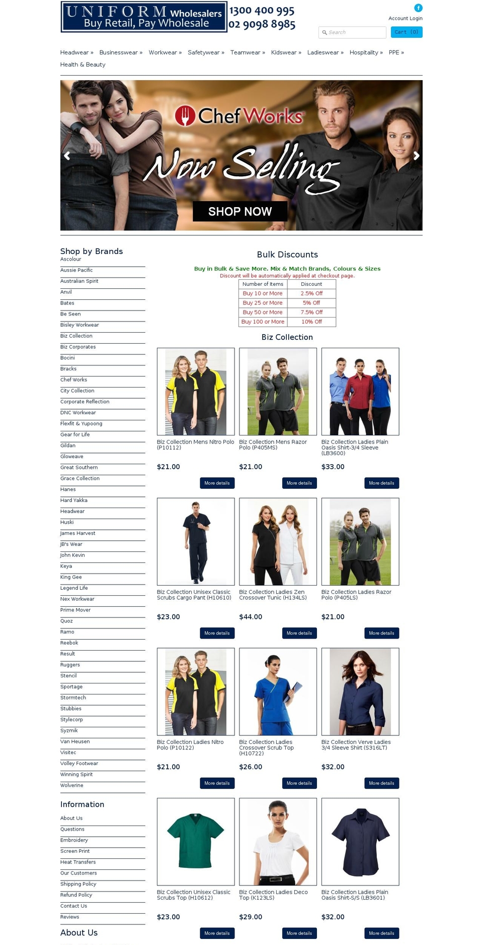 uniformwholesalers.com.au shopify website screenshot