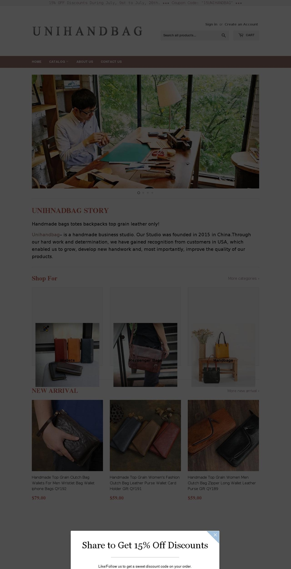 unihandbag.com — Shopify storefront screenshot