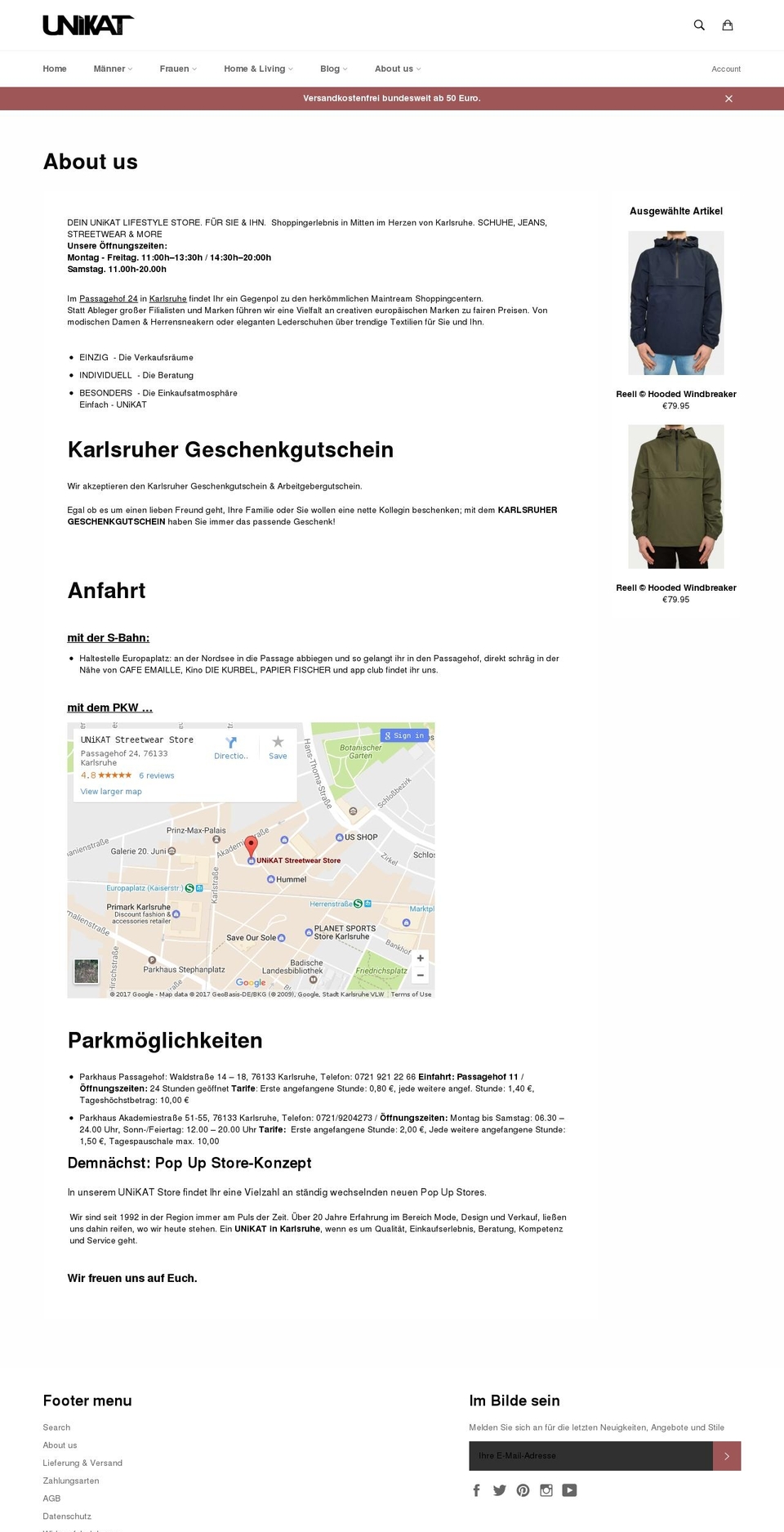 unikatstorekarlsruhe.com shopify website screenshot