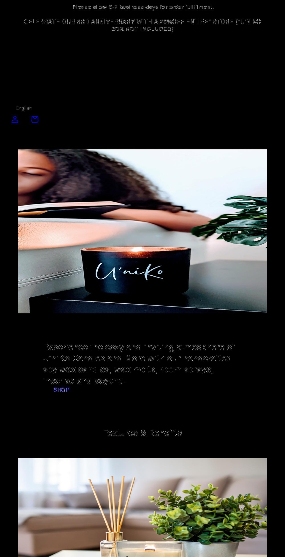 unikocandlesandmore.com shopify website screenshot