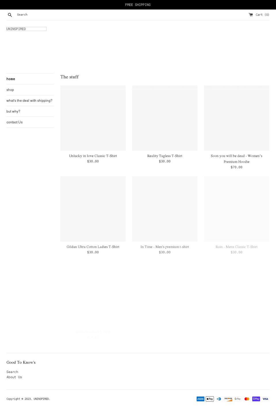 uninspired.ca shopify website screenshot