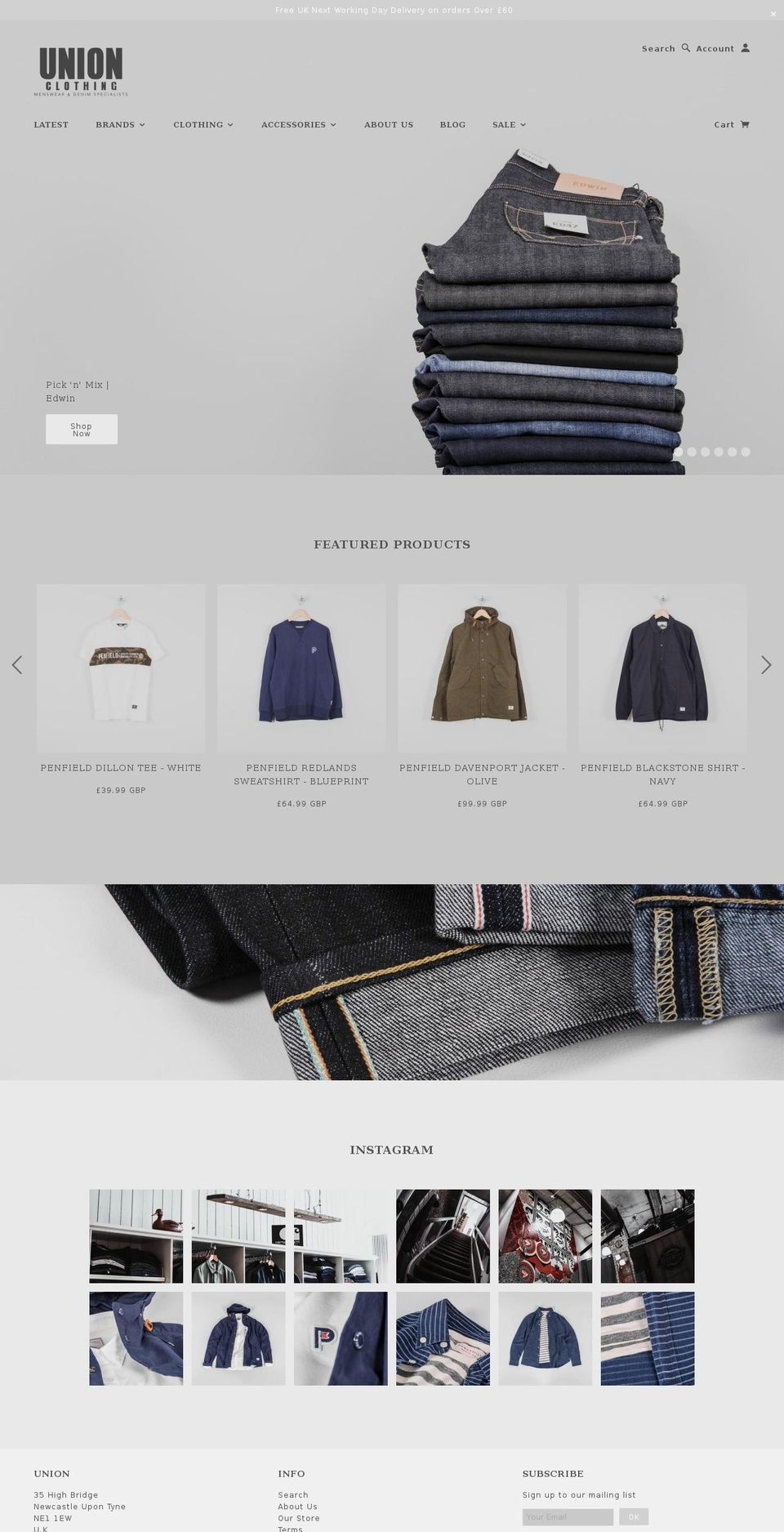 unionclothing.co.uk shopify website screenshot