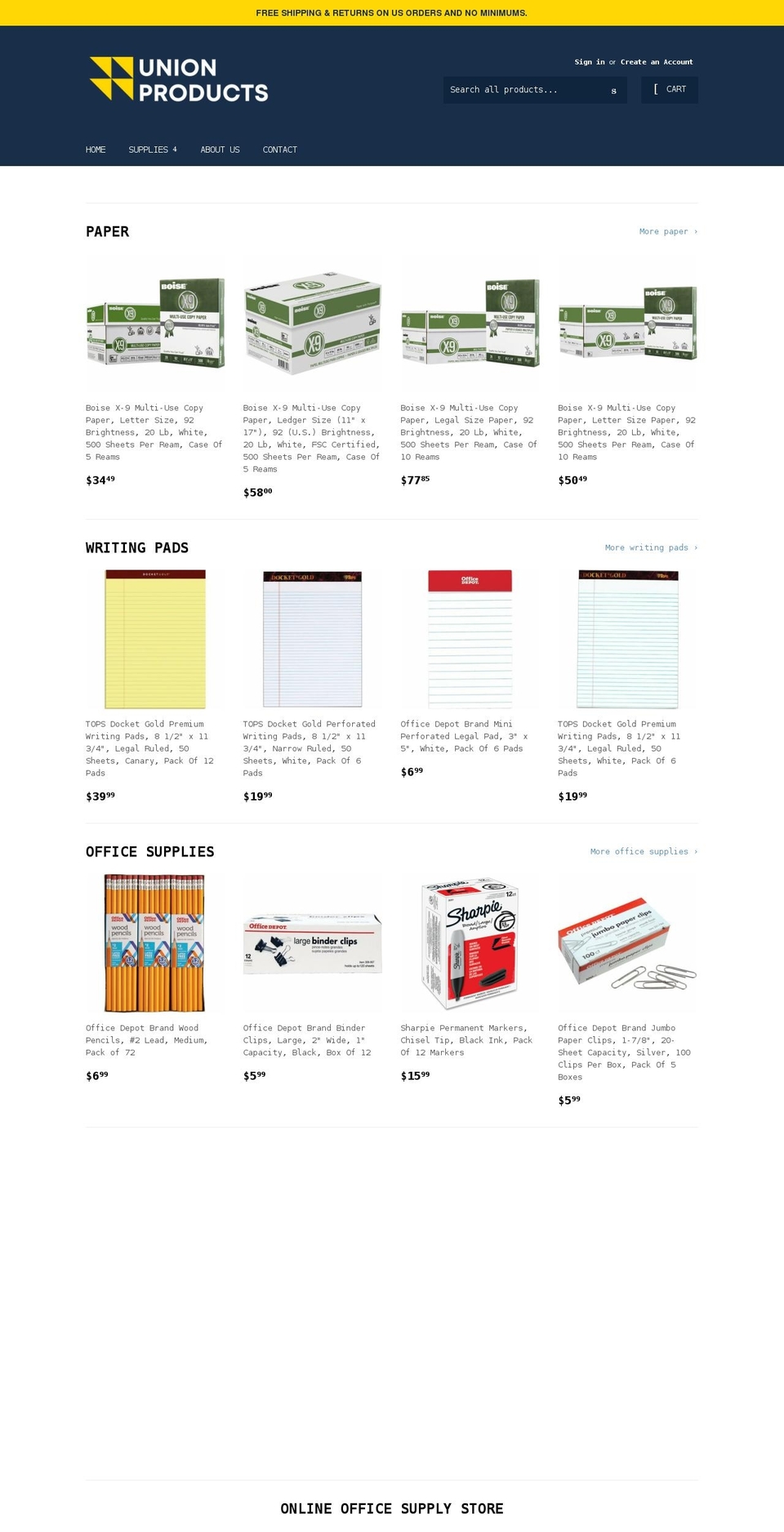 unionofficeproducts.com shopify website screenshot