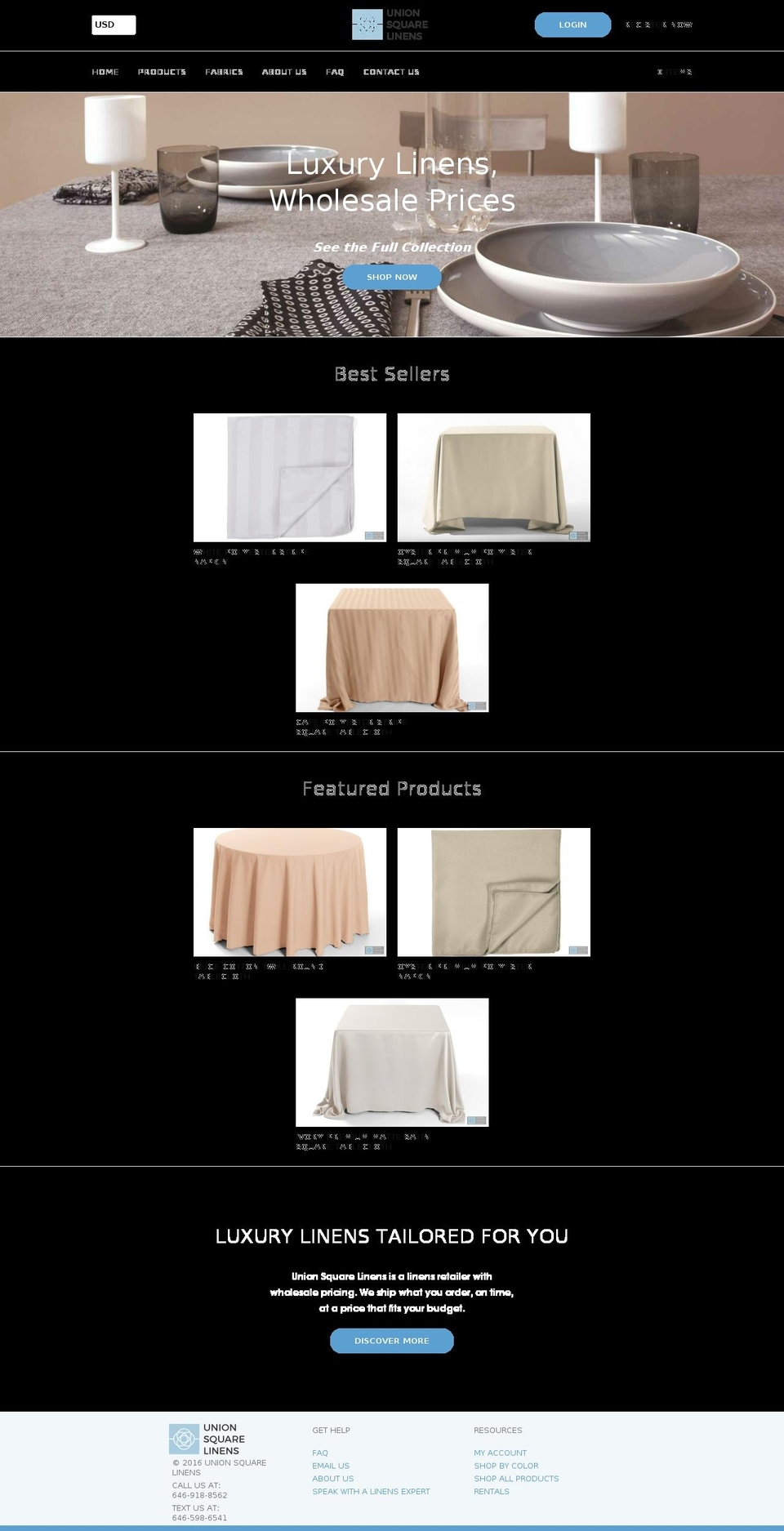 unionsquarelinens.com shopify website screenshot