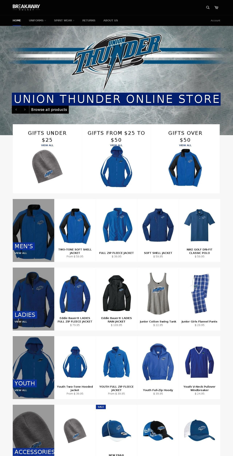 unionthunder-hockey.com shopify website screenshot