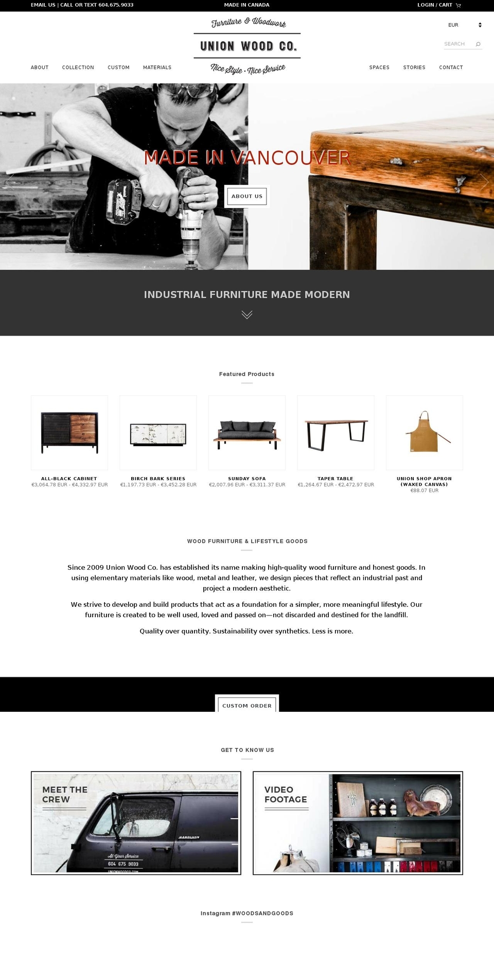 unionwoodco.com shopify website screenshot