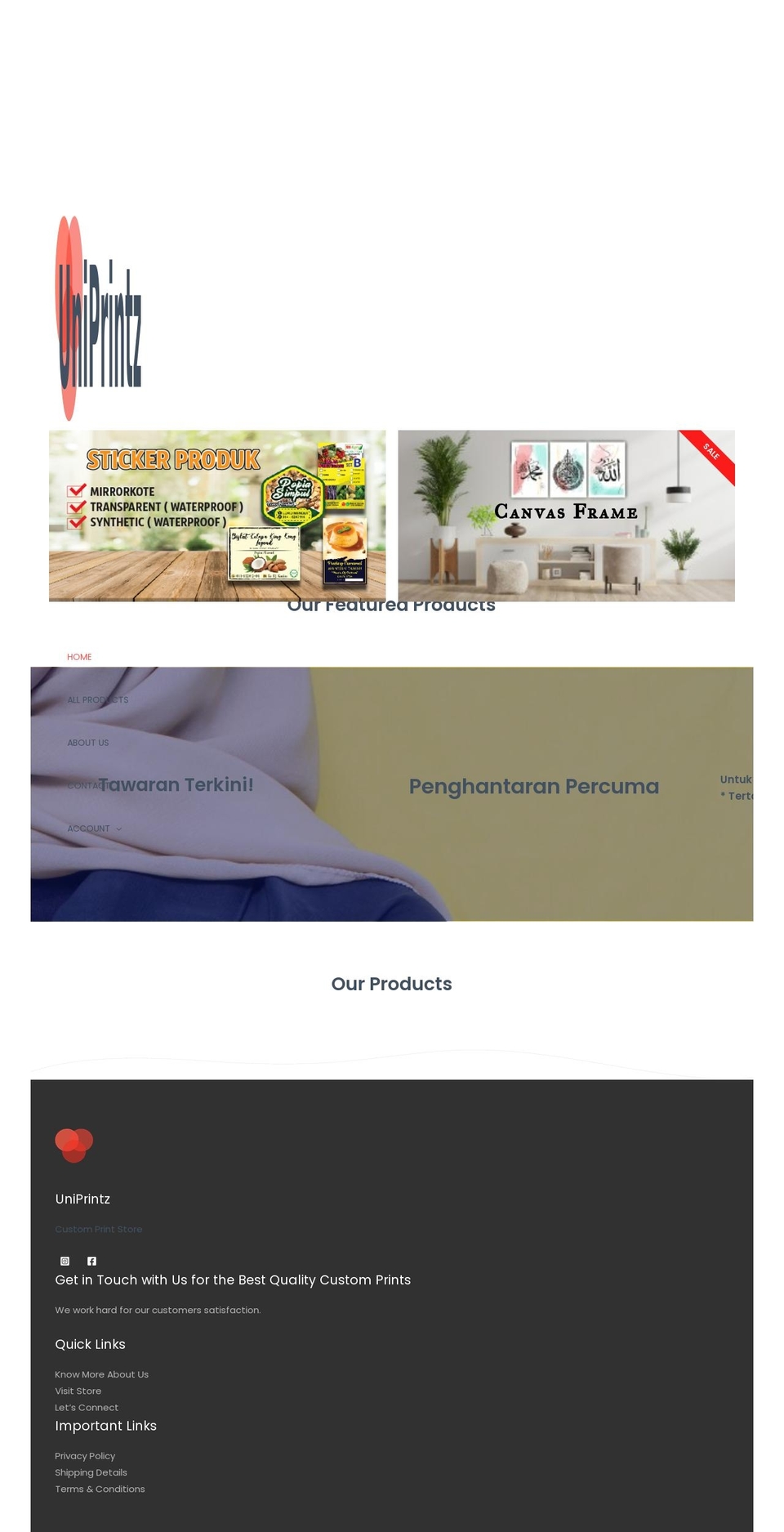 uniprintz.com — Shopify storefront screenshot