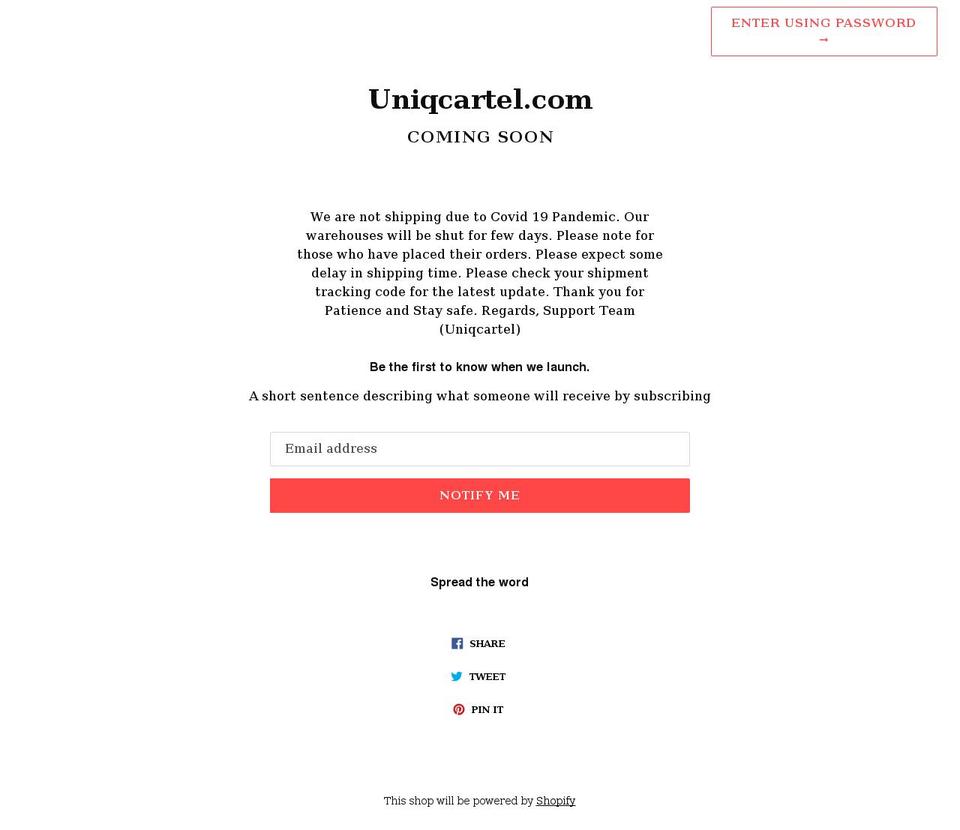 uniqcartel.com shopify website screenshot