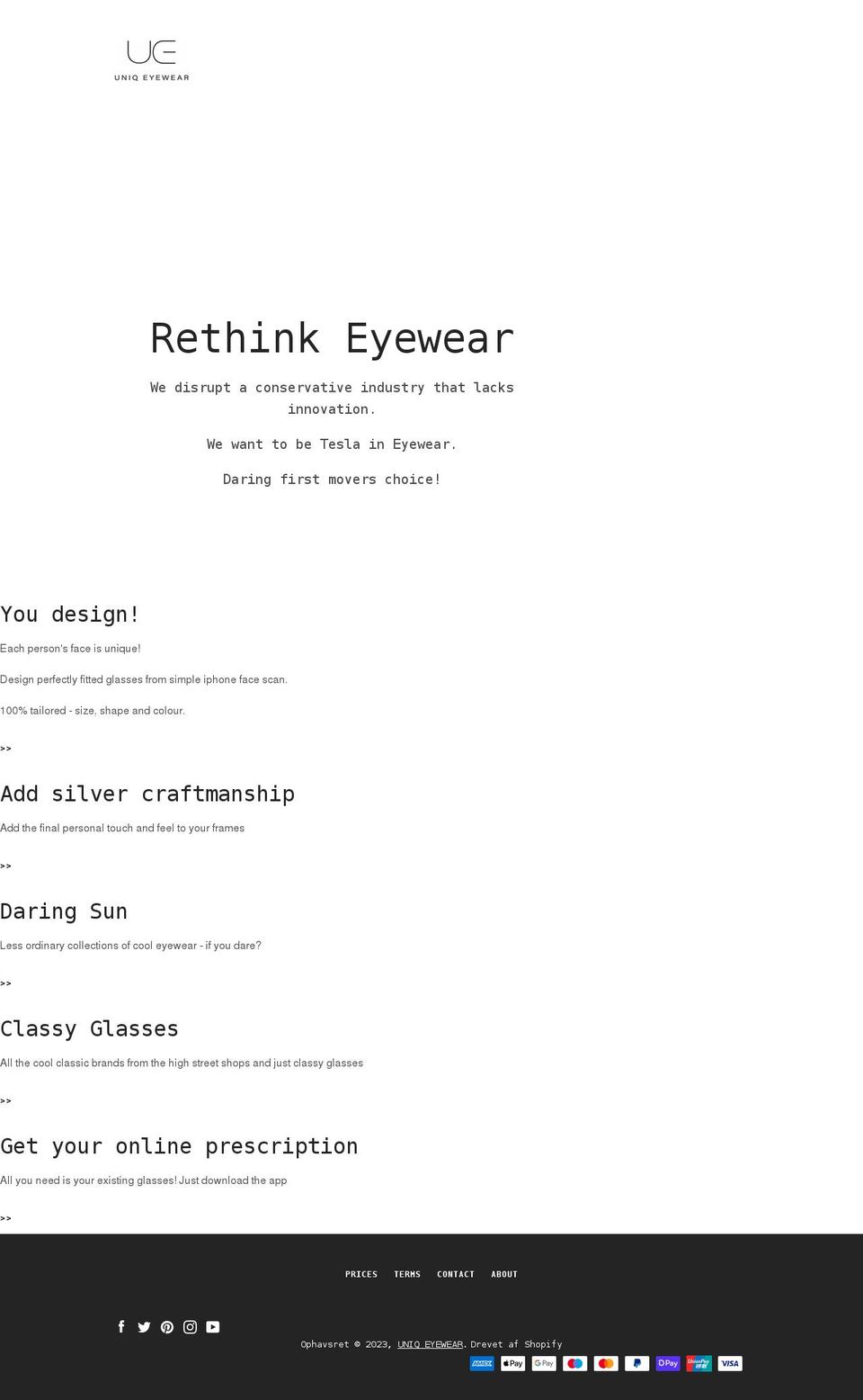 uniqeyewear.com shopify website screenshot