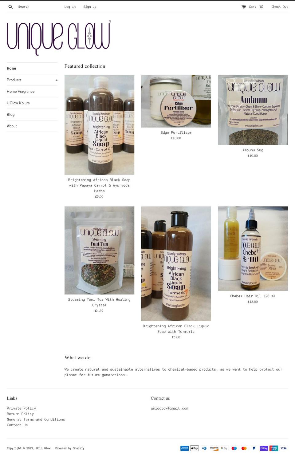 uniqglow.com shopify website screenshot