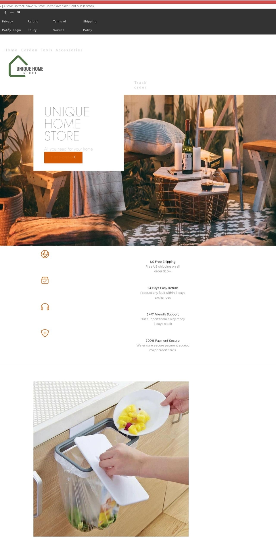 unique-homestore.com shopify website screenshot