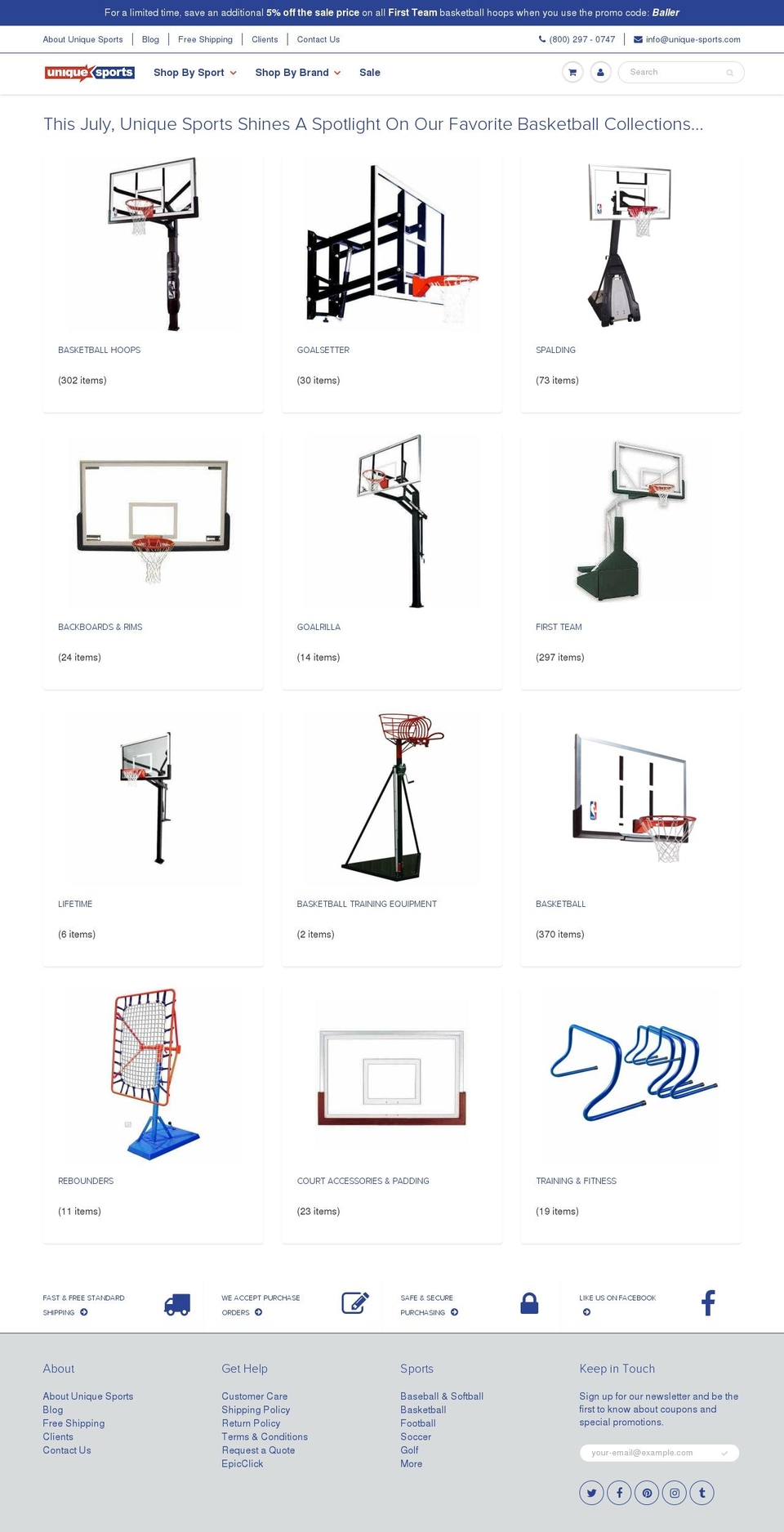 unique-sports.com shopify website screenshot