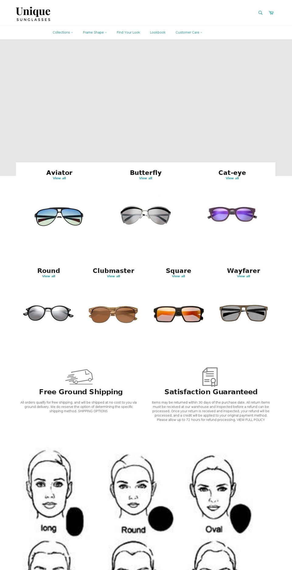 unique-sunglasses.com shopify website screenshot