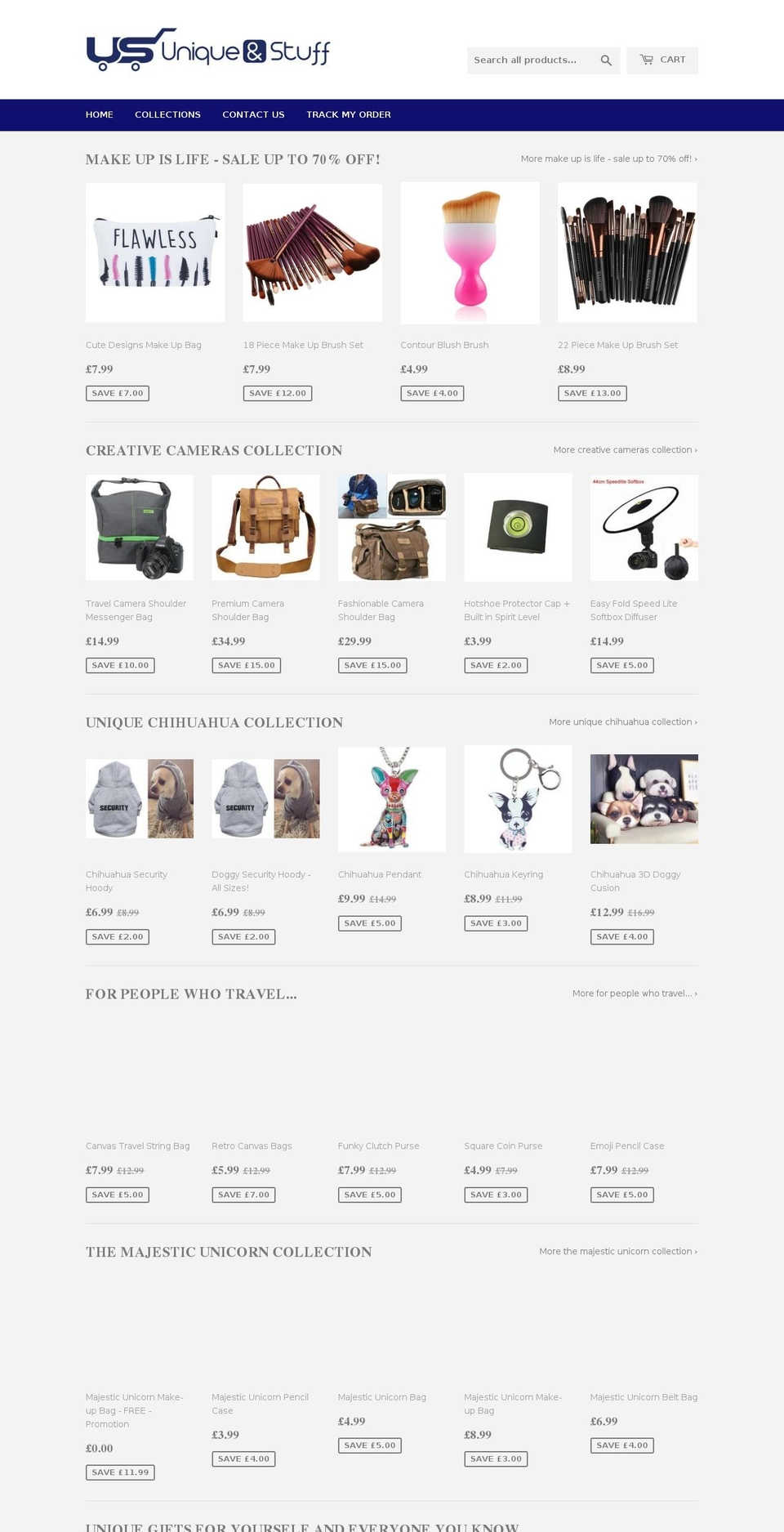 uniqueandstuff.com — Shopify storefront screenshot