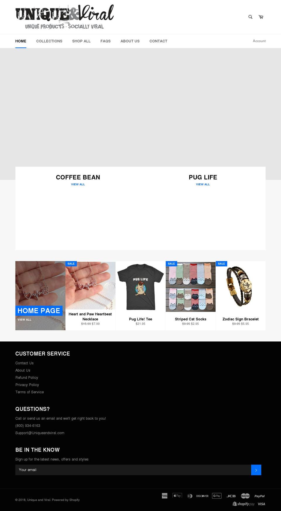 uniqueandviral.com — Shopify storefront screenshot