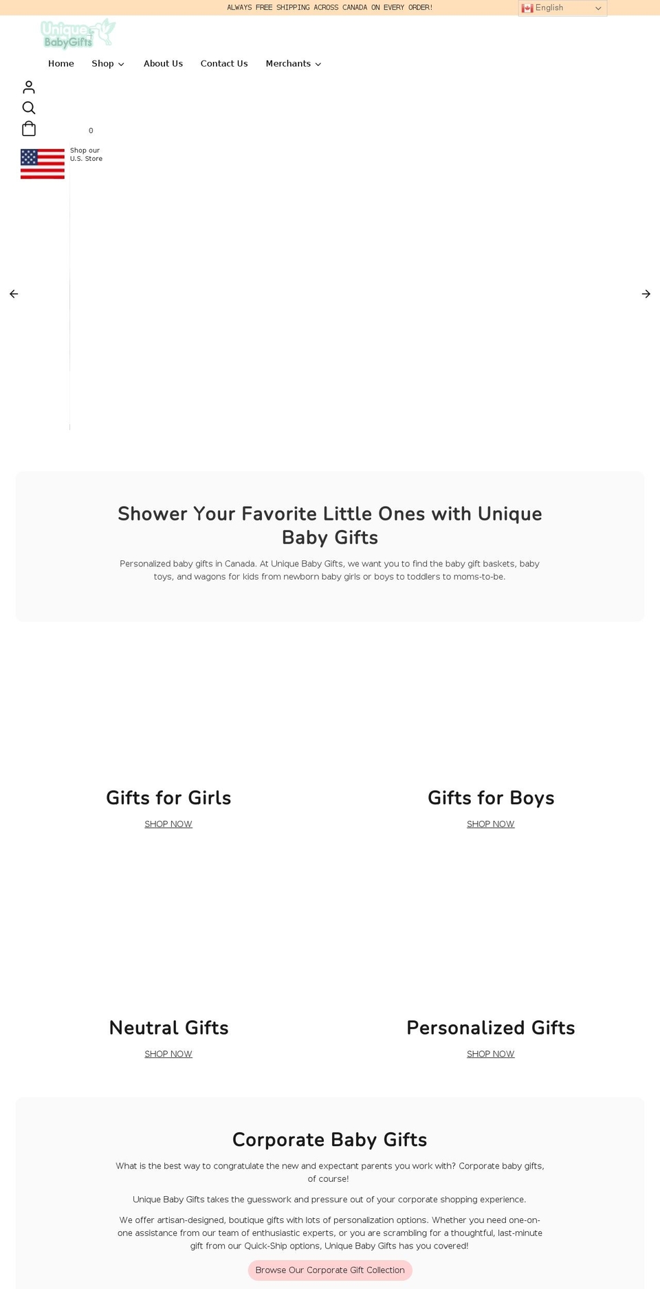 uniquebabygiftsca.myshopify.com shopify website screenshot