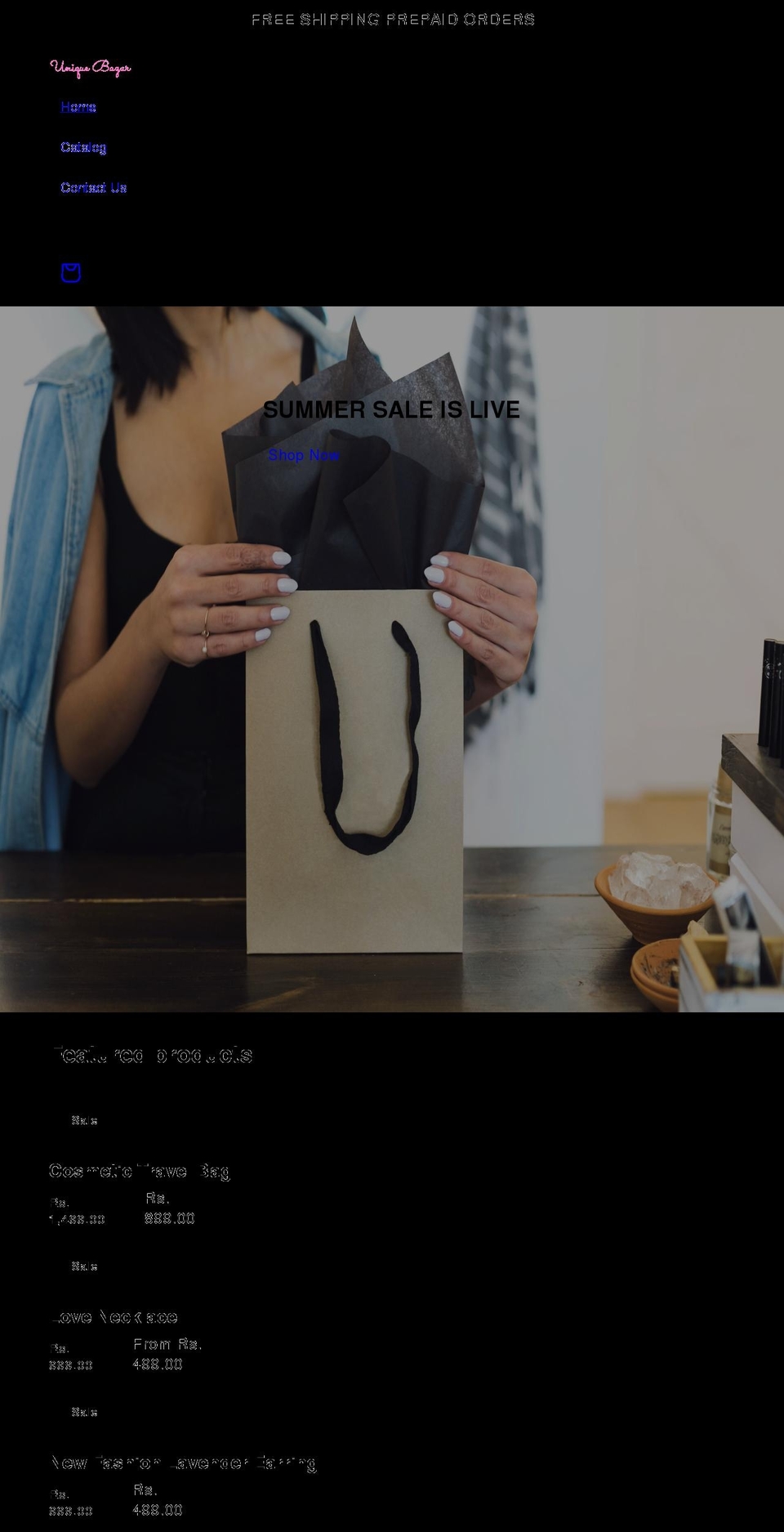 uniquebazar.in shopify website screenshot