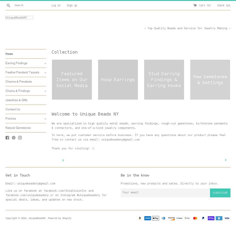 uniquebeadsny.net shopify website screenshot