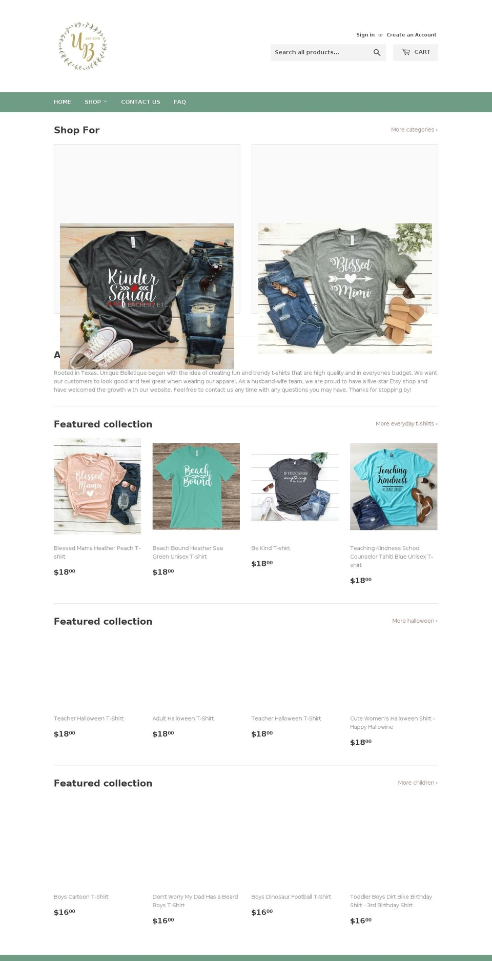 uniquebelletique.com — Shopify storefront screenshot