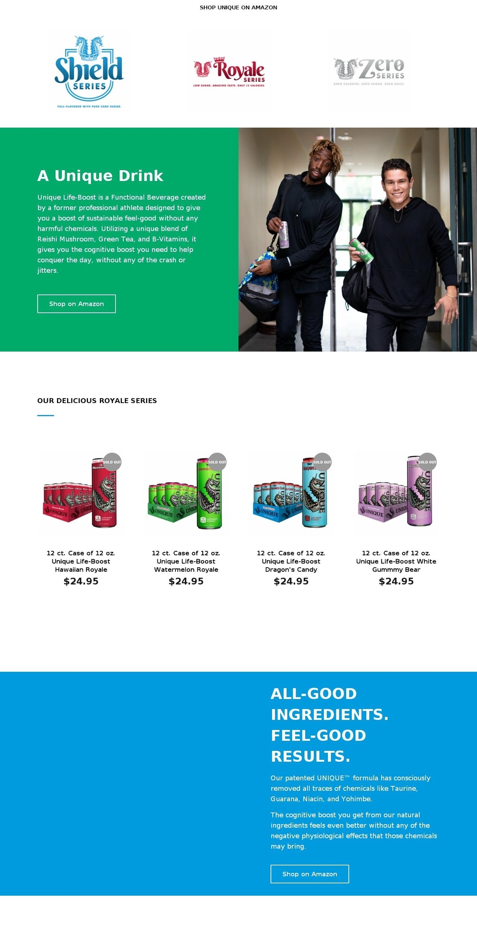 uniquebev.com shopify website screenshot