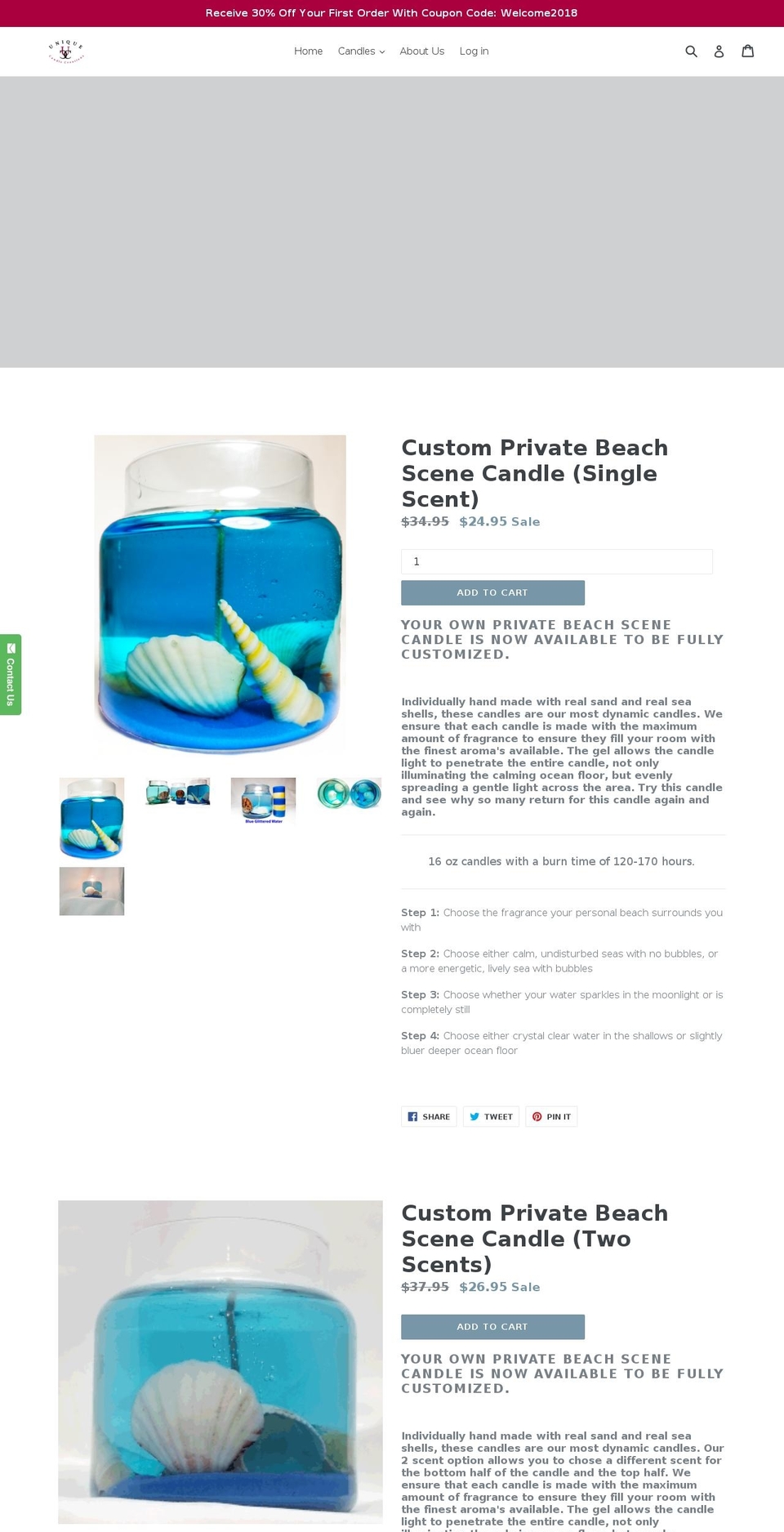 uniquecandlecreations.com — Shopify storefront screenshot