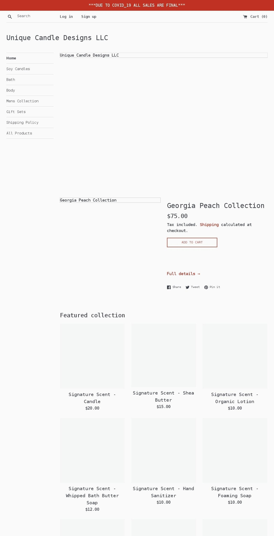 uniquecandledesigns.com shopify website screenshot