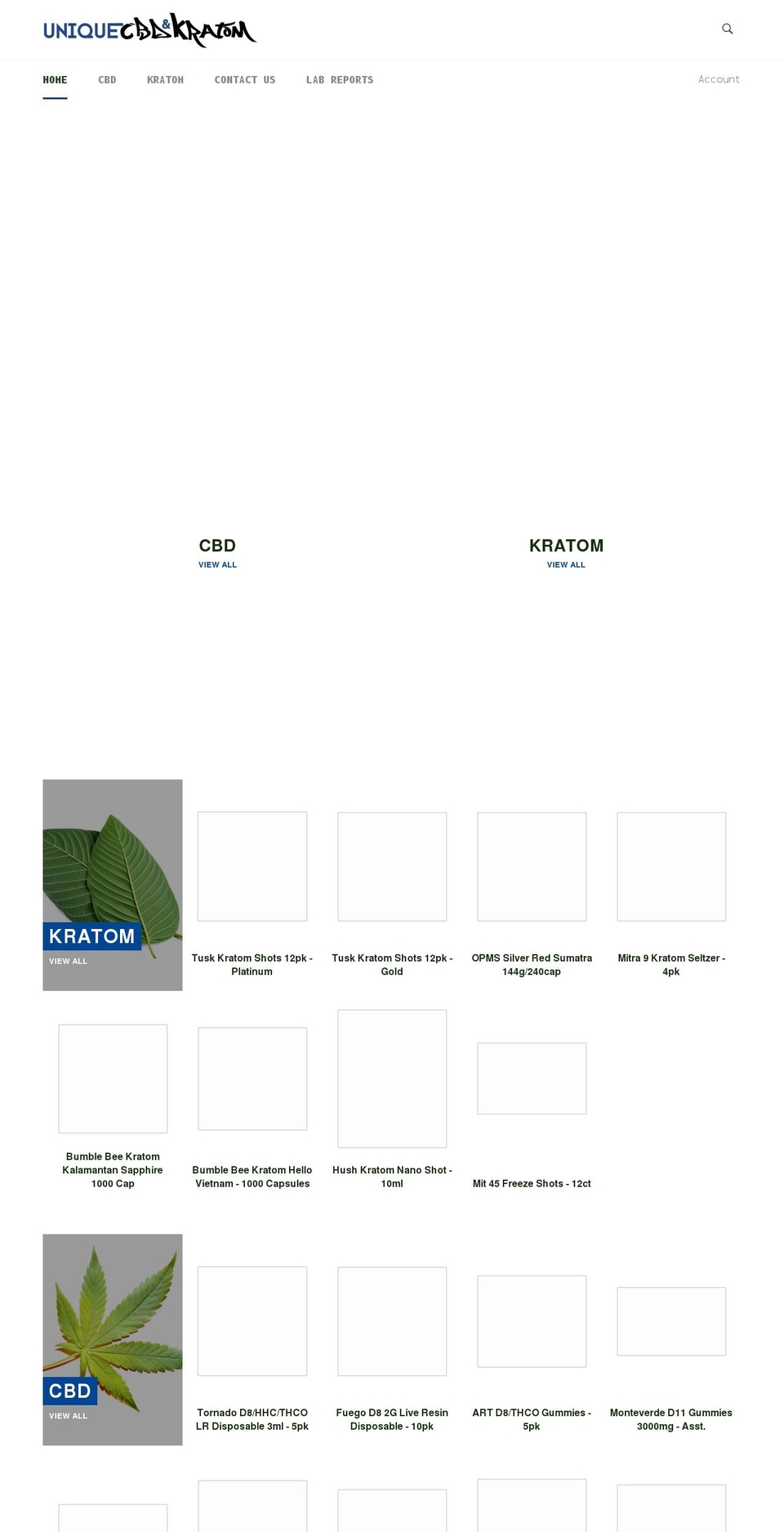 uniquecbdkratom.com — Shopify storefront screenshot