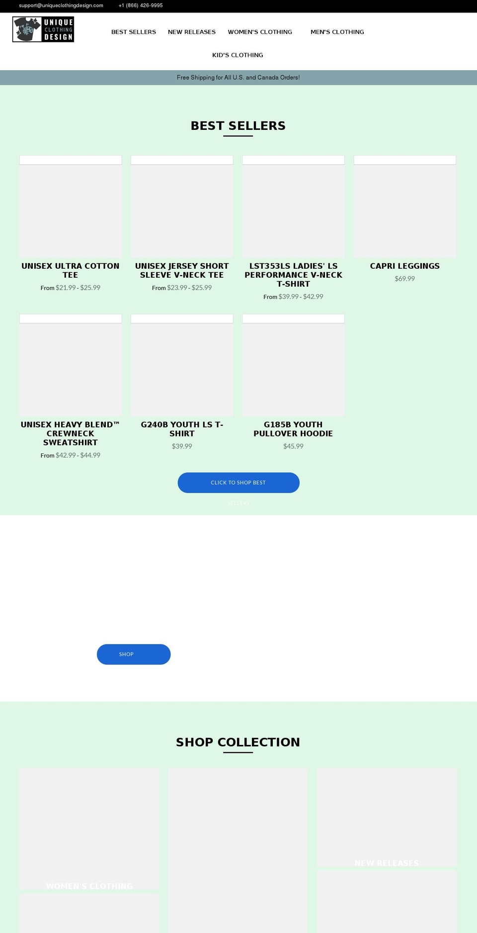 uniqueclothingdesign.com shopify website screenshot
