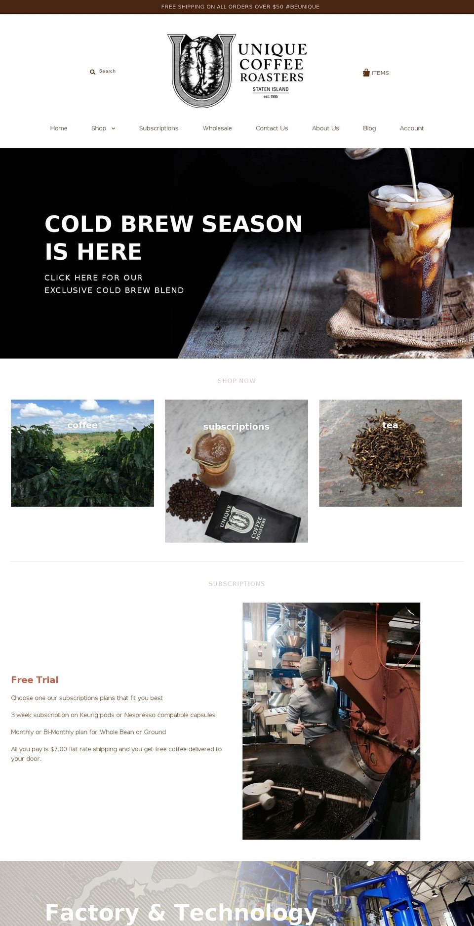 uniquecoffees.net shopify website screenshot