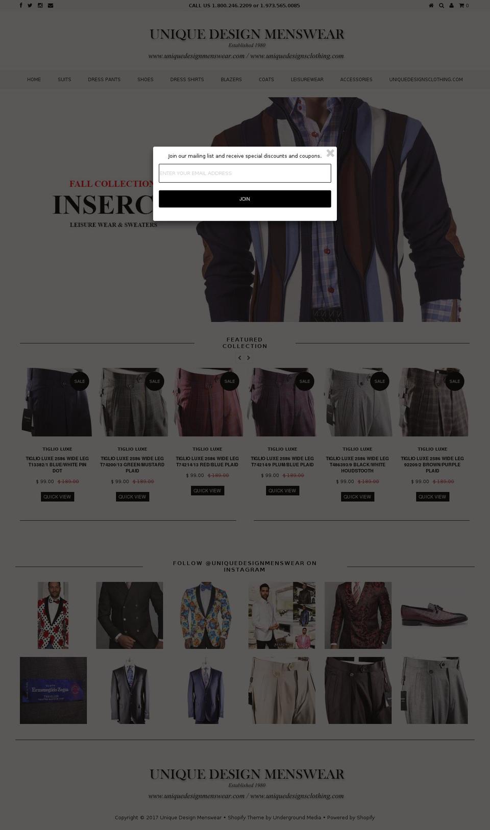 uniquedesignmenswear.com shopify website screenshot