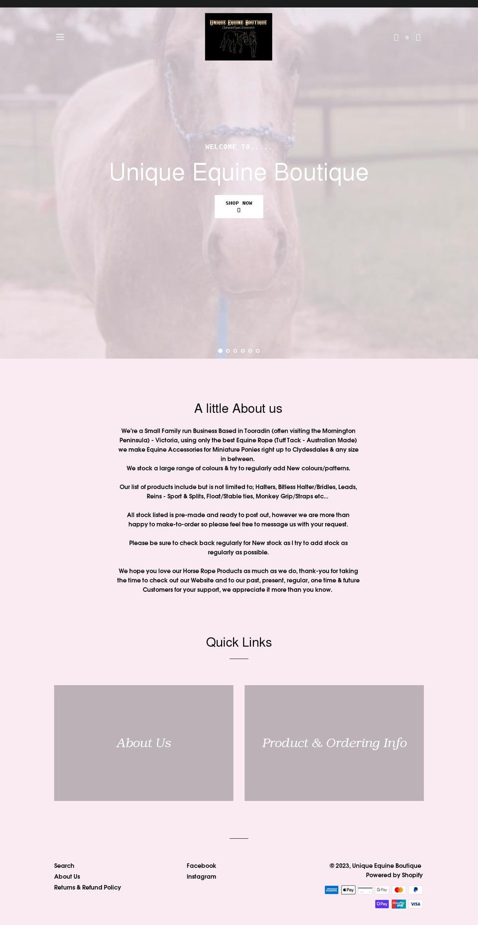 uniqueequineboutique.com shopify website screenshot