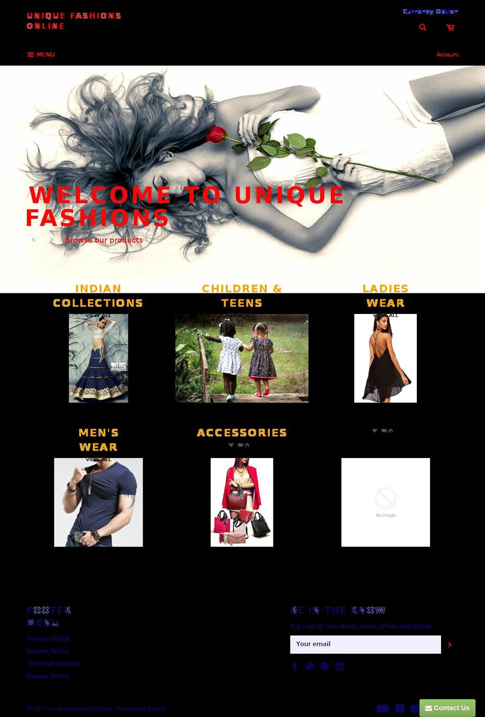 uniquefashionsonline.com shopify website screenshot