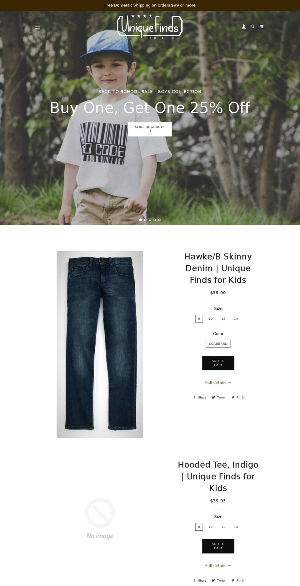 uniquefindsforkids.com — Shopify storefront screenshot